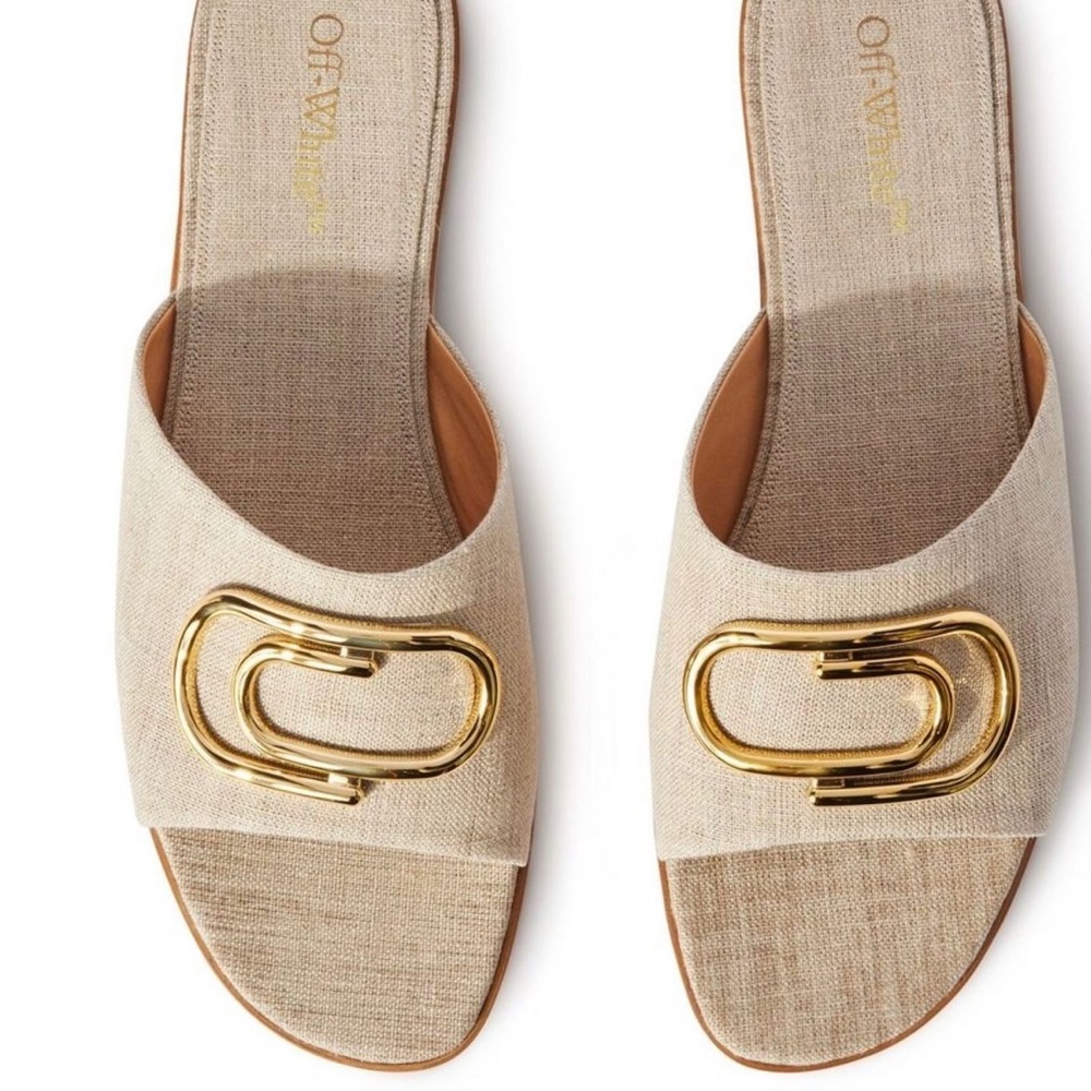 Off-White Beige Sandals with Gold Detail
